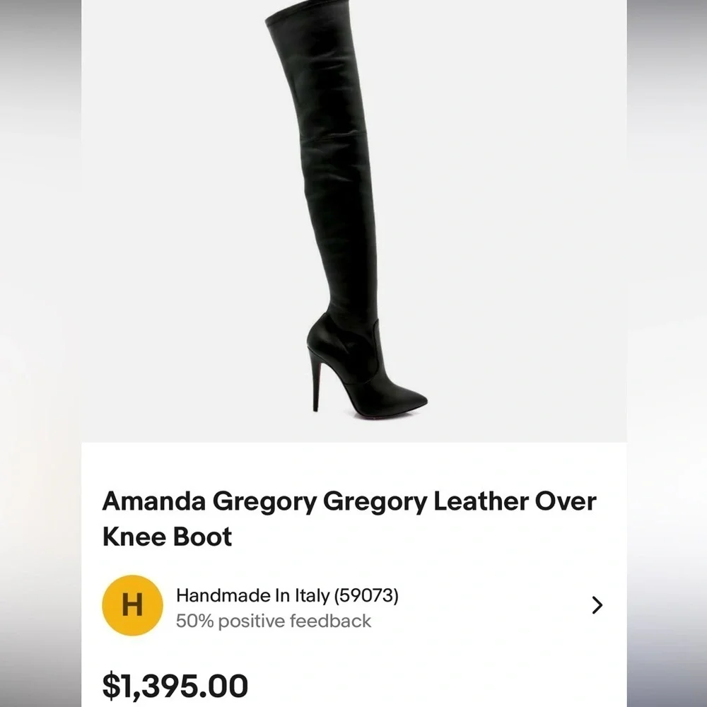 AMANDA GREGORY Lamb Leather Black Over-the-Knee Stiletto Boots Sz 38